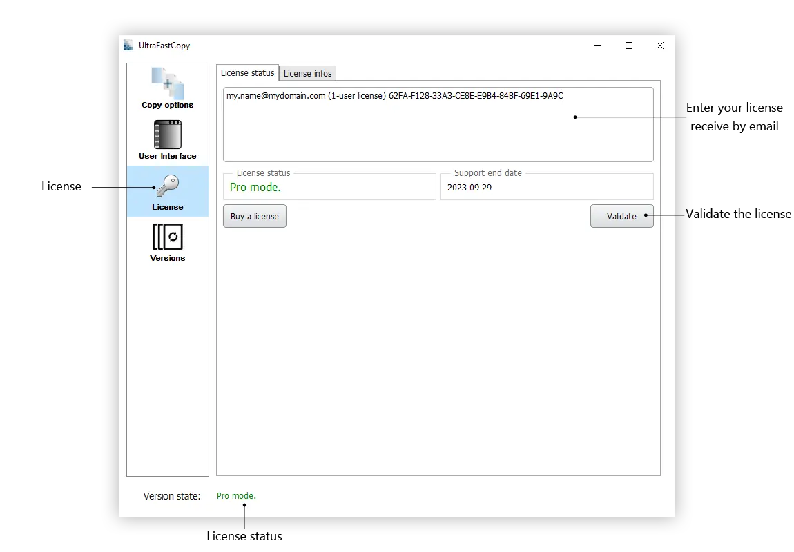 Ultra Fast Copy license configuration